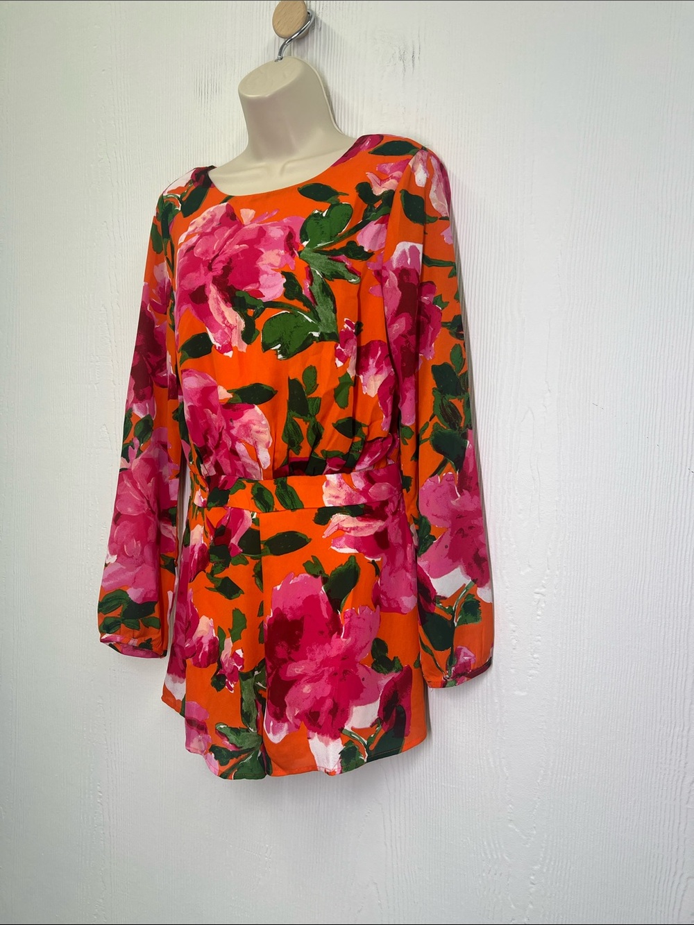 Lulus - Sweetest Song Orange Floral Backless Long Sleeve Romper Size Small - Picture 5 of 11